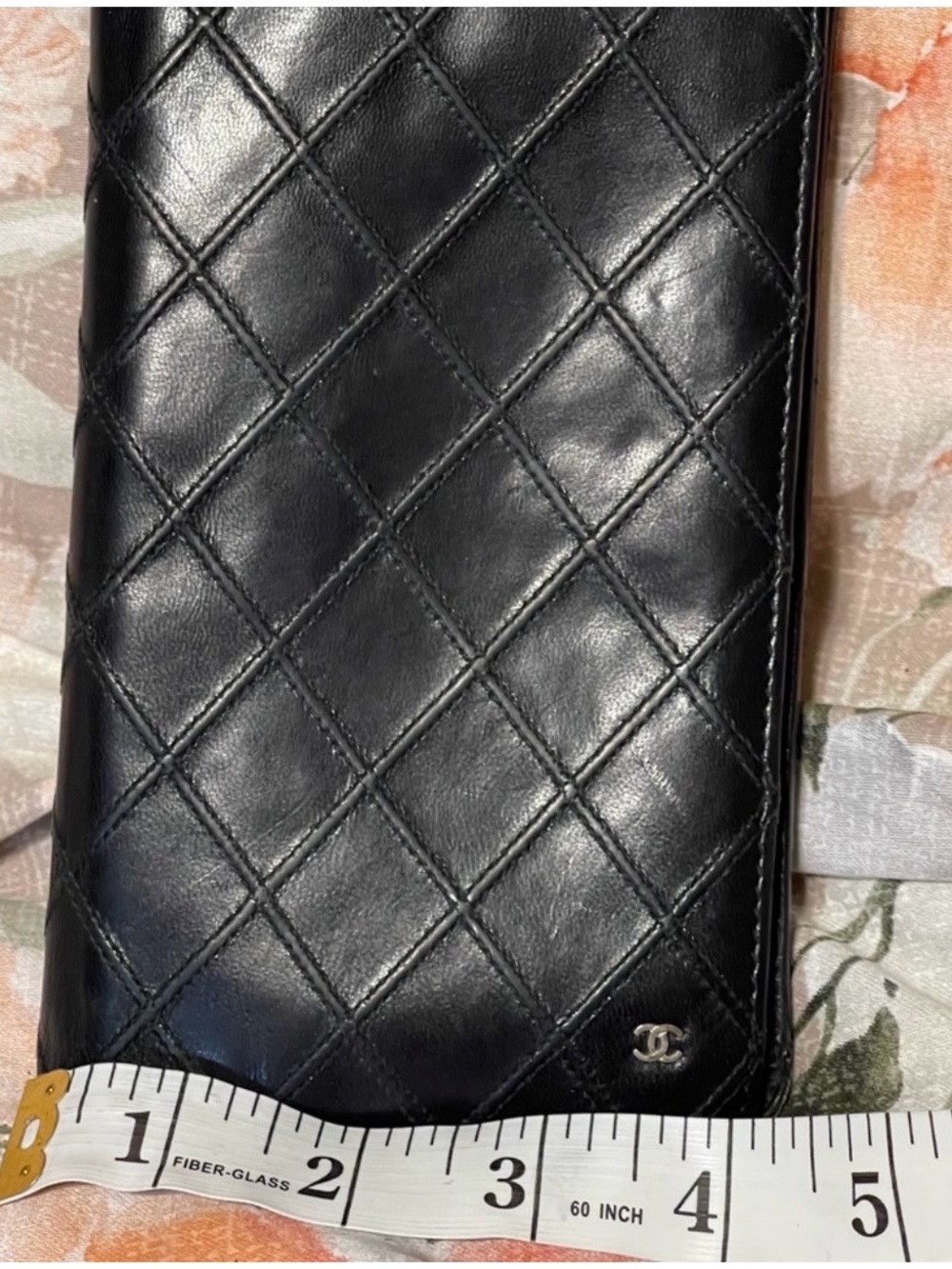 CHANEL Black Quilted Leather Long Wallet with Silver CC Accent